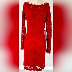 Jump Apparel fitted red lace sheath dress